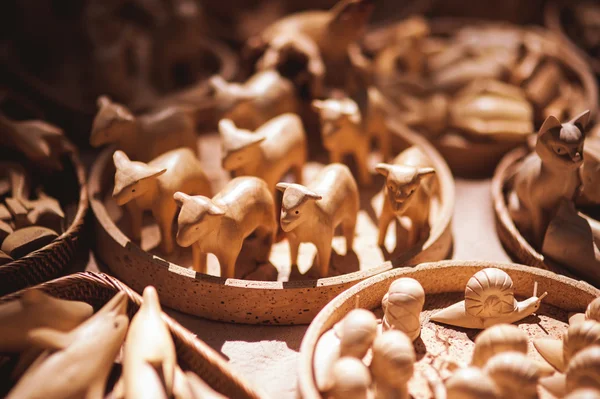 Handmade wooden toys sold on market — Stock Photo, Image