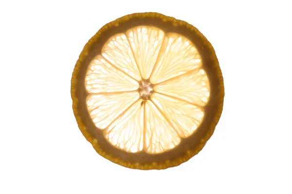 Tranche d'un citron isolé sur fond blanc rétro-éclairé — Photo