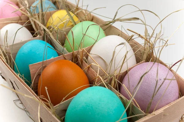 Natural pack of ten colored eggs isolated on white — Stock Photo, Image