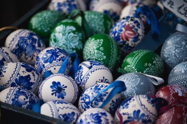 colored Easter wooden eggs fullframe 