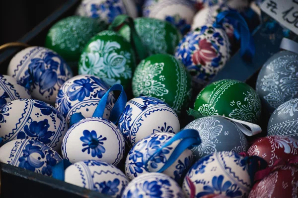Colored Easter wooden eggs fullframe — ストック写真