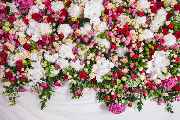 Padrão de rosas e orquídeas coloridas frescas — Fotografia de Stock