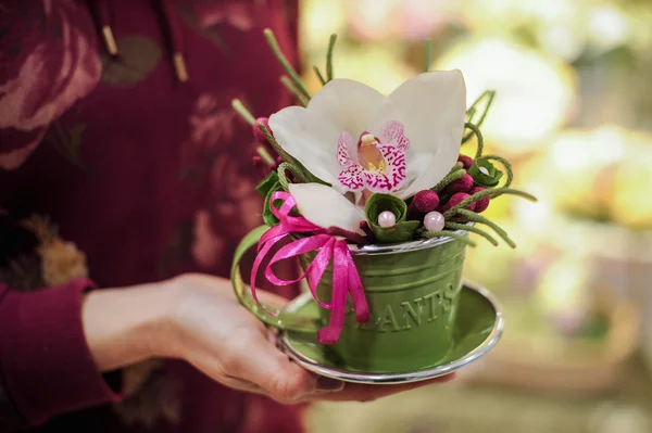 Kytičku s velkou bílou orchidej — Stock fotografie