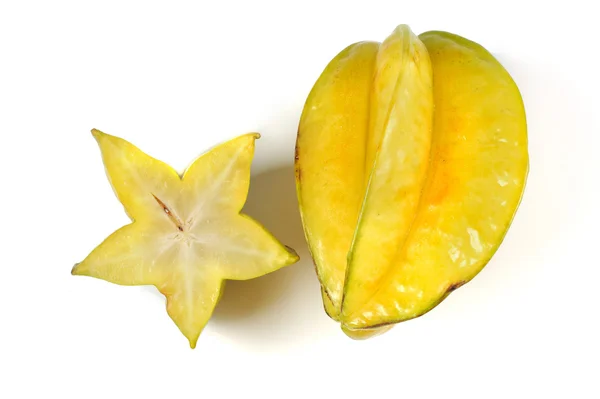 Carambola di frutta gialla isolata su fondo bianco — Foto Stock