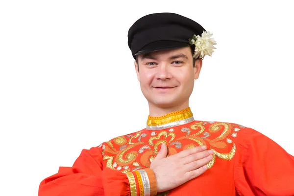 Attraente ragazzo russo in costume popolare — Foto Stock