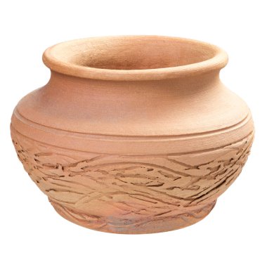 Boş kahverengi seramik kap beyaz arkaplanda izole