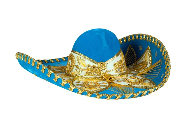 Sombrero mexicano azul aislado en blanco — Foto de Stock