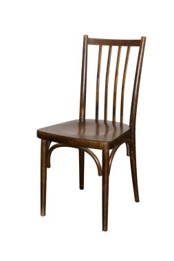 Eski kahverengi ahşap sandalye üzerinde beyaz izole