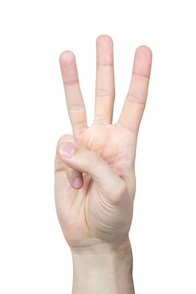 Підрахунок руки людини ізольовано на білому, підрахувати три — стокове фото