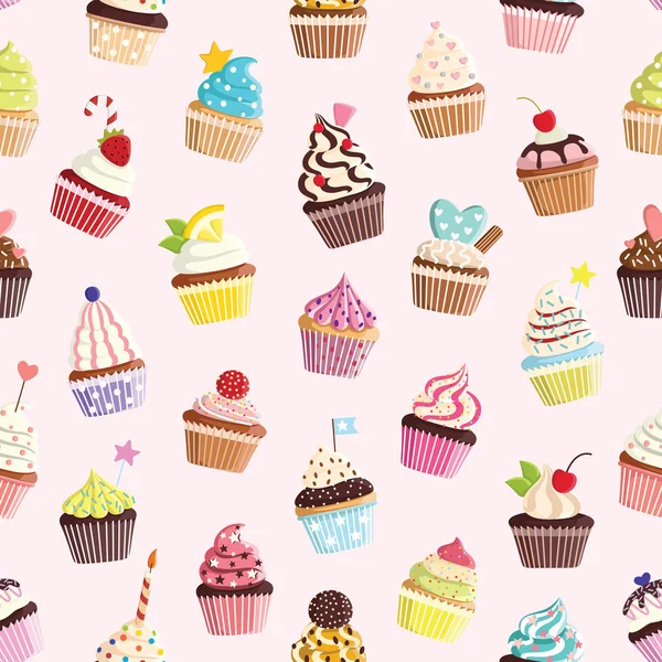 Patroon met leuke kleurrijke cupcake. — Stockvector