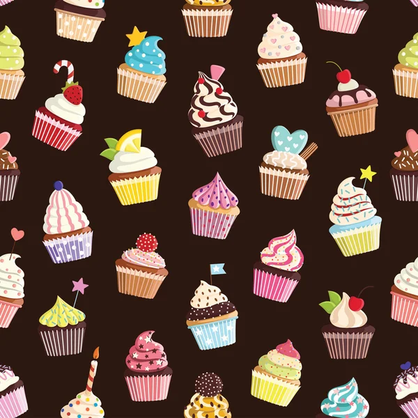 かわいいカラフルなカップケーキとパターン. — ストックベクタ