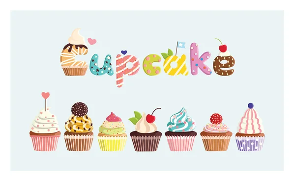 Çok renkli sevimli kekler kümesi