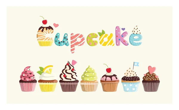 Conjunto de cupcakes lindos multicolores — Archivo Imágenes Vectoriales