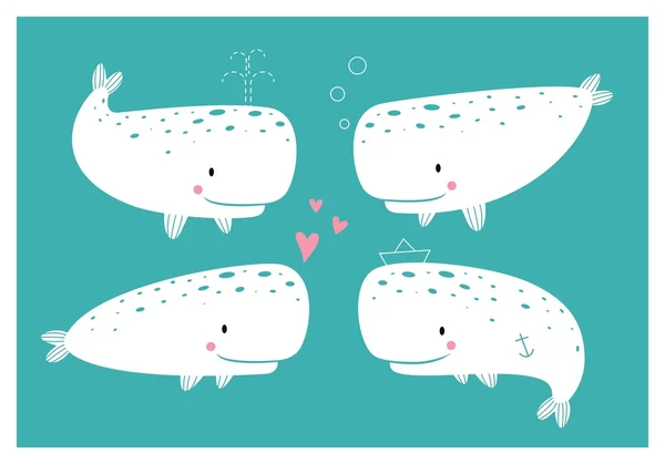 Set of cute sperm whale — Stock Vector