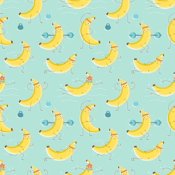 Απρόσκοπτη Μοτίβο Χαριτωμένες Αθλητικές Μπανάνες Για Υφάσματα Κάρτες Διακοσμήσεις Ταπετσαρίες — Διανυσματικό Αρχείο