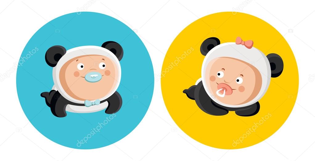 Babies in panda costume
