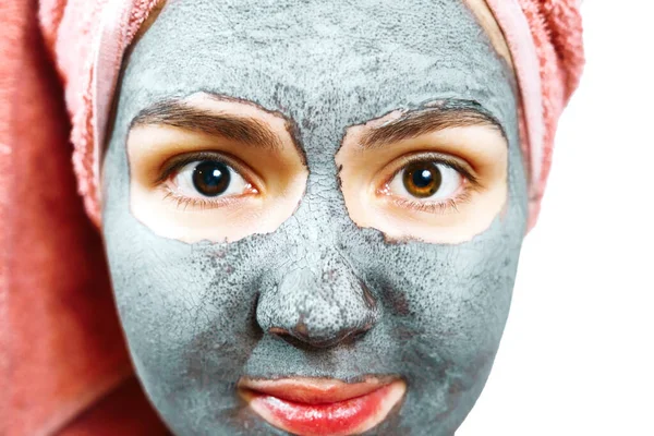 Maska Dla Kobiety Skóry Zbliżenie Portret Szczęśliwej Dziewczyny Maską Dla — Zdjęcie stockowe