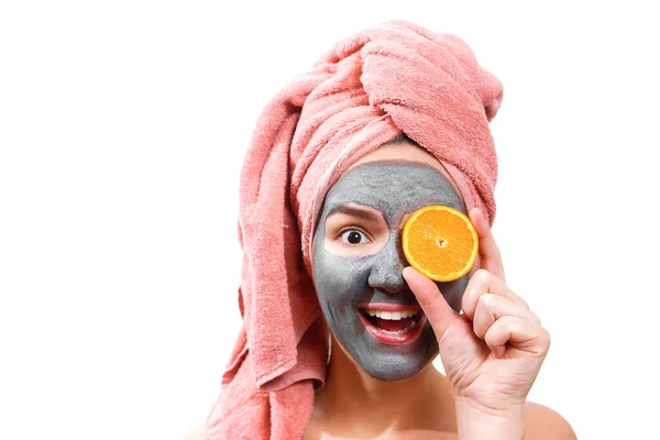 Masker Voor Huid Vrouw Gelukkig Grappig Meisje Maakt Een Masker — Stockfoto