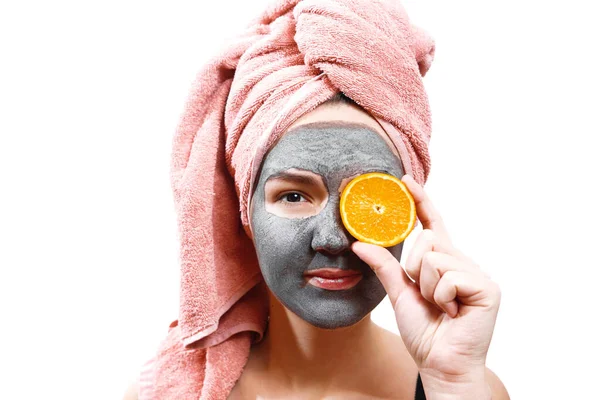 Mask Skin Woman Happy Funny Girl Makes Mask Face Skin — Stock Photo, Image