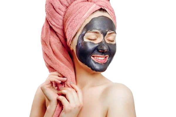 Krásná Hezká Hezká Sexy Dívka Černou Maskou Obličeje Bílém Pozadí — Stock fotografie