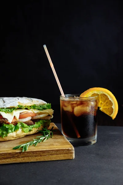 Big Sandwich Drink Cocktail Street Food Fast Food Homemade Burgers — Stock Photo, Image