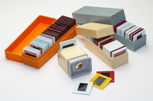 Soviet plastic boxes for storage of slides and diascopy Stock Photo