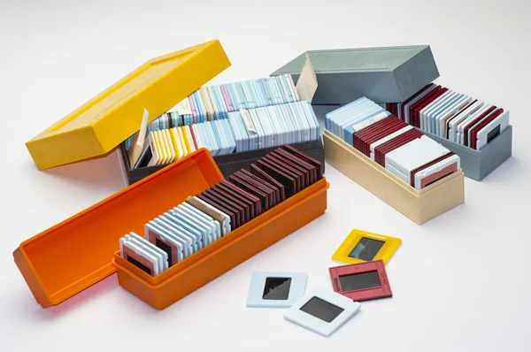 Soviet plastic boxes for storage of slides — Stock Photo, Image