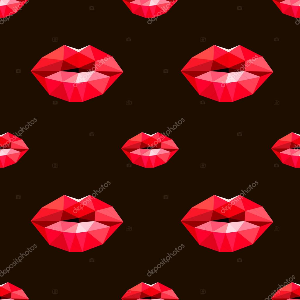 Red lips, face, lips seamless texture, black background — Stock Vector
