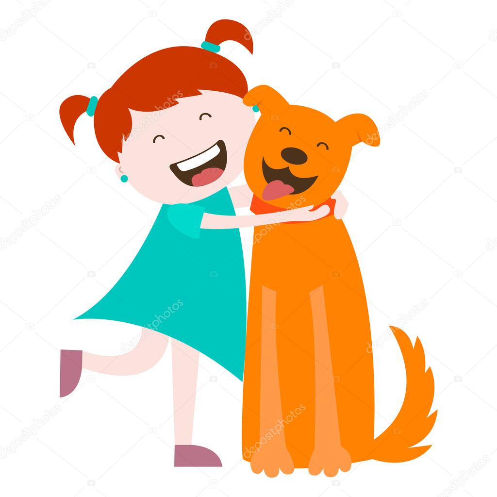 Pictures Boy And Girl Hugging Drawing Girl Hugging A Dog Love For Animals Friendship Vector Graphics Stock Vector C Irkast 100534380