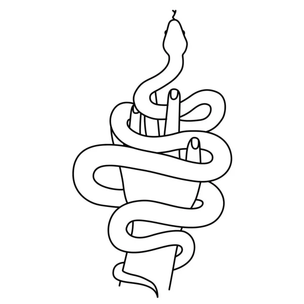 Cobra em estilo doodle, imagem linear única de uma serpente se contorcendo,  ícone de contorno