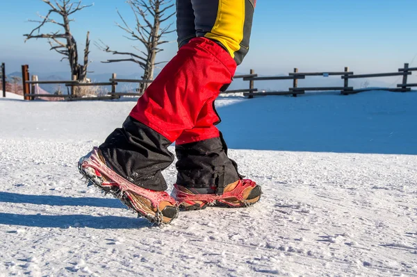 冬季のスノー シューズと靴を持つ雪の上を歩いてのビュー — ストック写真