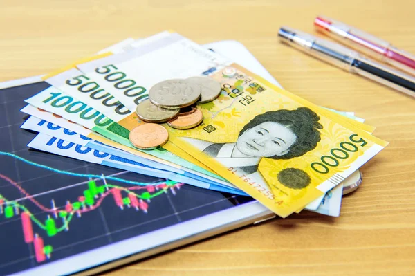 South Korean won currency and finance business. Business concept. — Stock Photo, Image