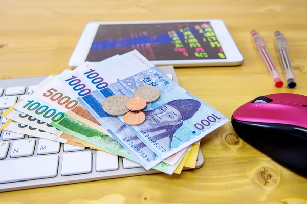 Sul-coreano ganhou moeda e finanças de negócios. Conceito de negócio . — Fotografia de Stock