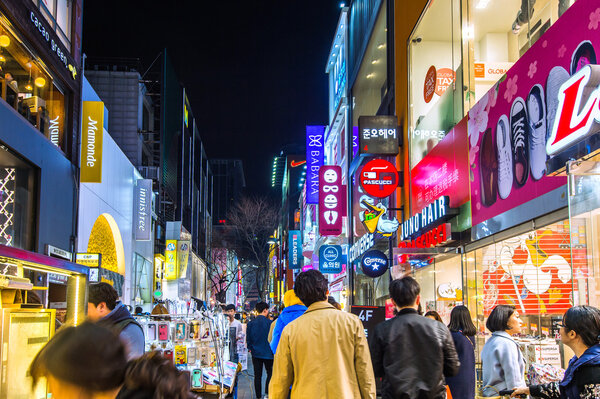 Myeong-Dong Market is large shopping street in Seoul.