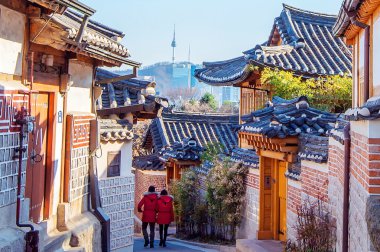 Bukchon Hanok köy, geleneksel Kore dili mimari stil.