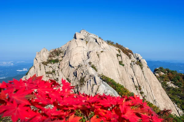 Pico Baegundae y montañas Bukhansan en otoño, Seúl en el sur — Foto de Stock