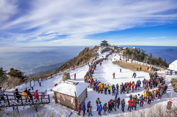 Deogyusan, Kore - 1 Ocak: güzel sahne fotoğraf çekmek ve Deogyusan Kayak turist