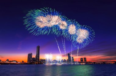 Kore'de Seul Uluslararası Fireworks Festival.