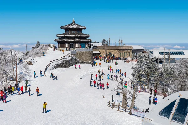 DEOGYUSAN, COREA - 23 DE ENERO: Turistas tomando fotos del hermoso paisaje alrededor de Deogyusan, Corea del Sur . — Foto de Stock