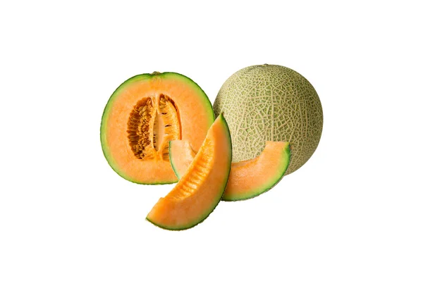 Cantaloupe Melone isoliert auf weißem Hintergrund. — Stockfoto