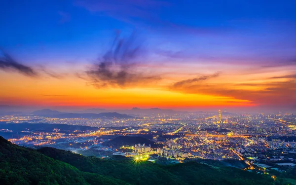 Coréia do Sul skyline de Seul, A melhor vista da Coréia do Sul com Lotte mundo shopping . — Fotografia de Stock