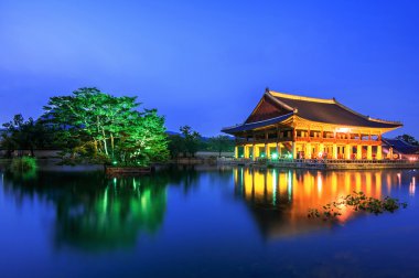 Gyeongbokgung Sarayı ve Seul, Kore gece Samanyolu.