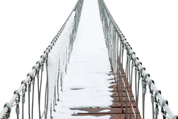 Visutý most Železný řetěz a lesy v zimě na bílém pozadí. — Stock fotografie