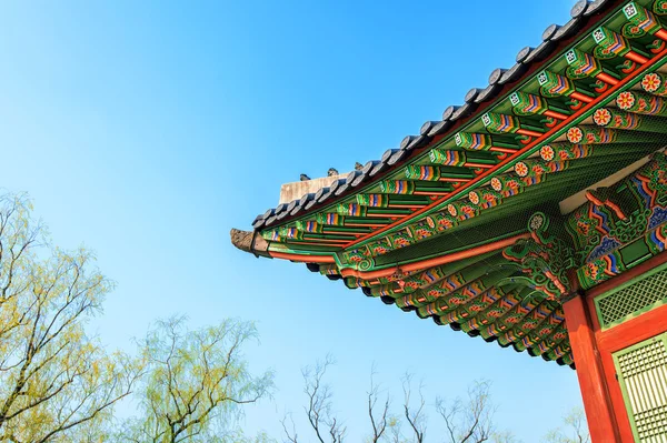Στέγη του παλατιού Gyeongbokgung στη Σεούλ, Κορέα — Φωτογραφία Αρχείου