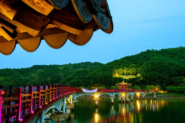 Kleurrijke brug of Wolyeonggyo brug bij nacht in Andong, Zuid-Korea. — Stockfoto