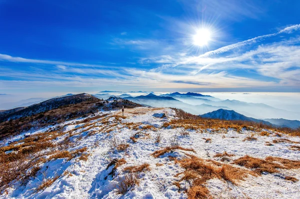 在冬季，韩国的德裕山高峰山. — 图库照片
