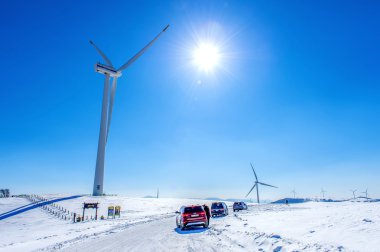 Eko yeşil kampüs, kış Daegwallyeong Samyang Ranch ve turist ile araba içinde Daegwallyeong Samyang çiftliği, Güney Kore.