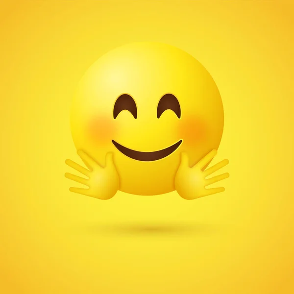Emoji Gesicht Mit Zwei Händen Umarmen Gelbes Gesicht Mit Offenen — Stockvektor
