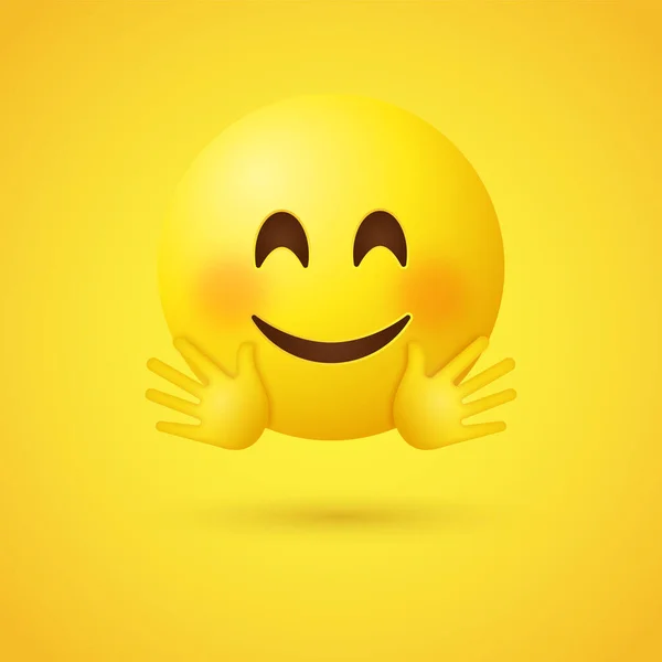 Embrasser Visage Emoji Avec Deux Mains Visage Jaune Souriant Avec — Image vectorielle