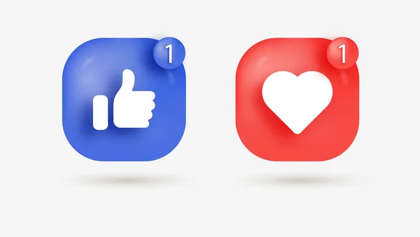 Sosyal Medya Bildirim Simgeleri Için Modern Tarzda Aşk Düğmeleri Başparmaklar — Stok Vektör